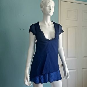 Free People Navy Ruffle Plunging V-neck Dress